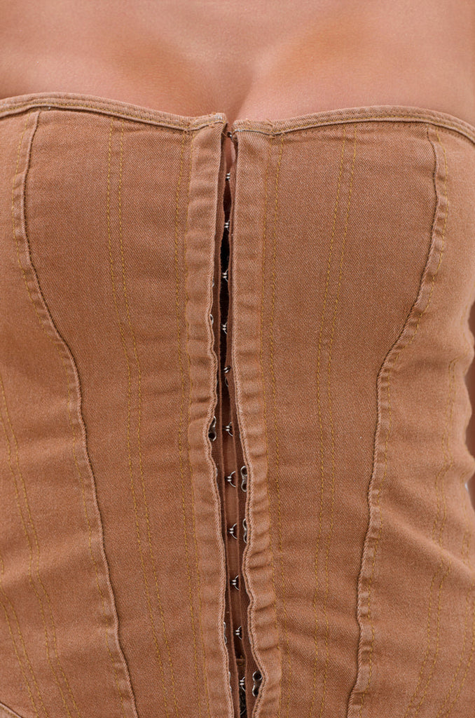 IT GETS EASIER DENIM CORSET IN MOCHA