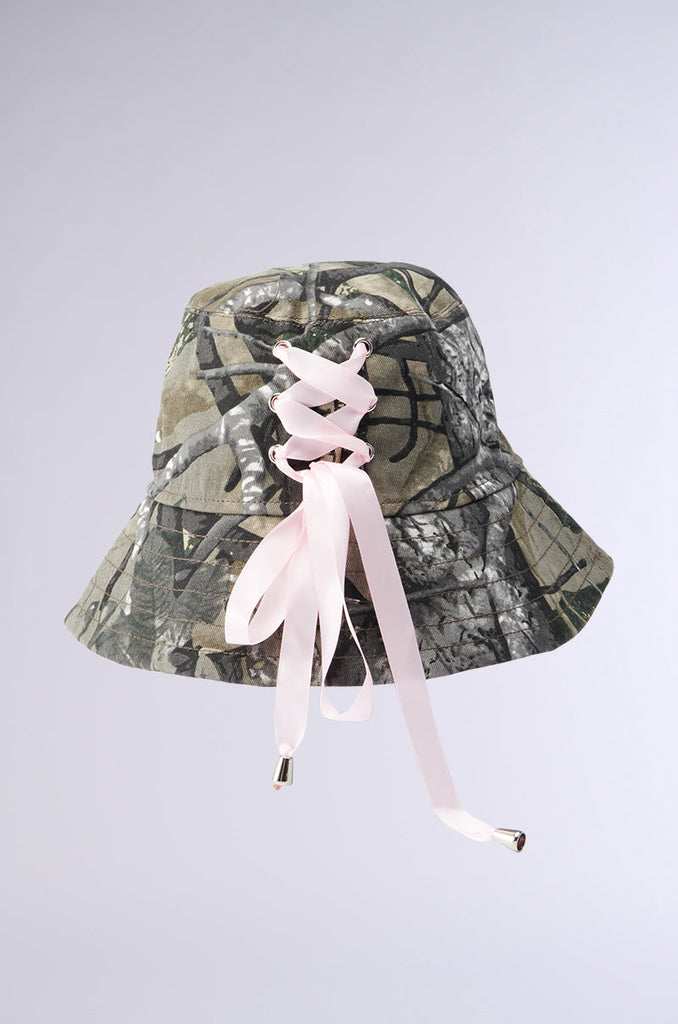 LACE ME UP CAMO BUCKET HAT