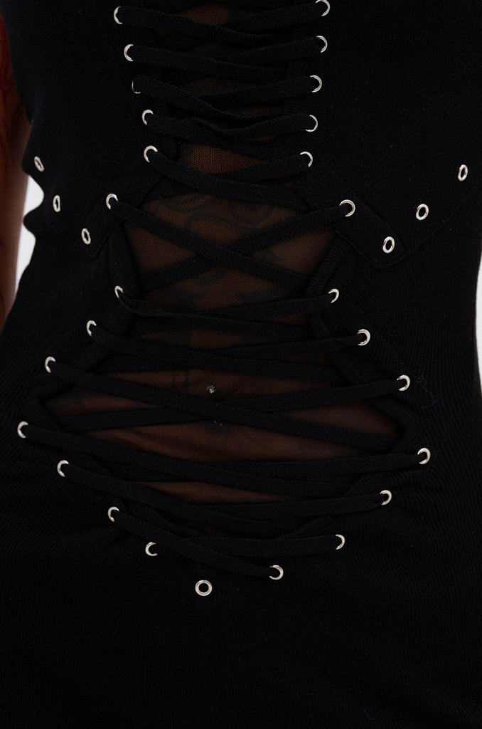 EDGY AND COOL LACE UP KNIT MINI DRESS