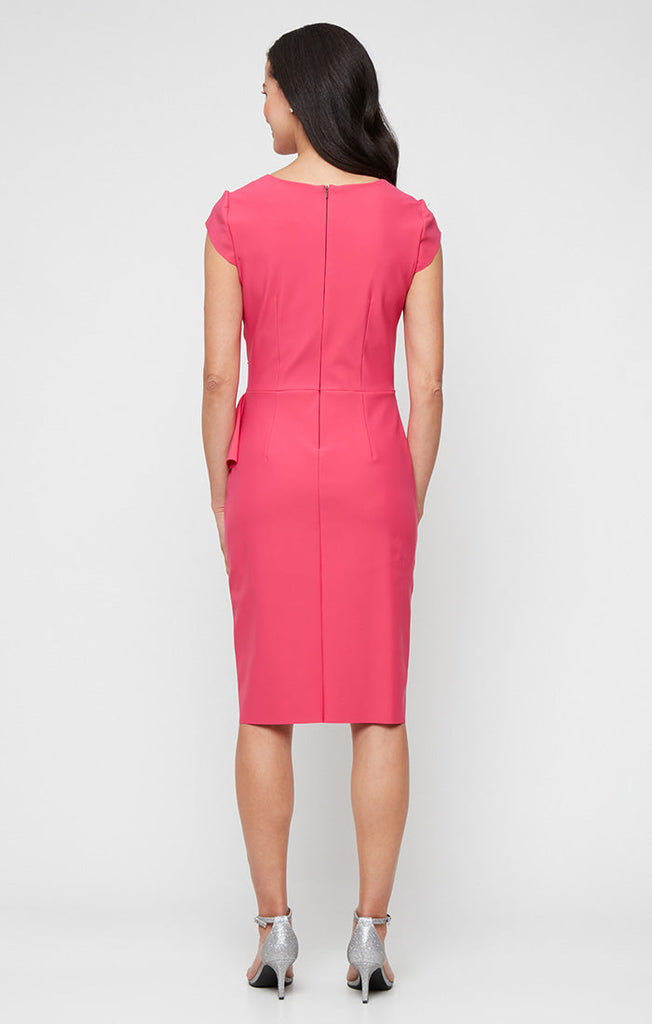 Short Contour Collection Sheath Dress with Square Neckline and Tulip Overlay Skirt