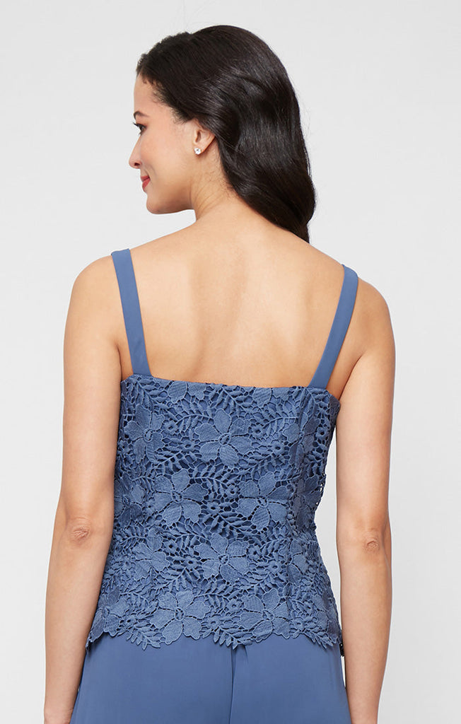 3/4 Sleeve Lace Twinset with Square Neck Tank, Open Jacket and Scallop Detail