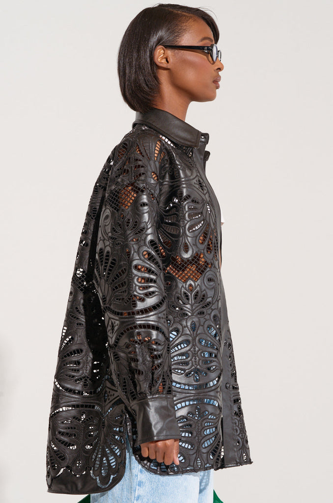 FEEL THE VIBE BUTTON DOWN FAUX LEATHER BLOUSE