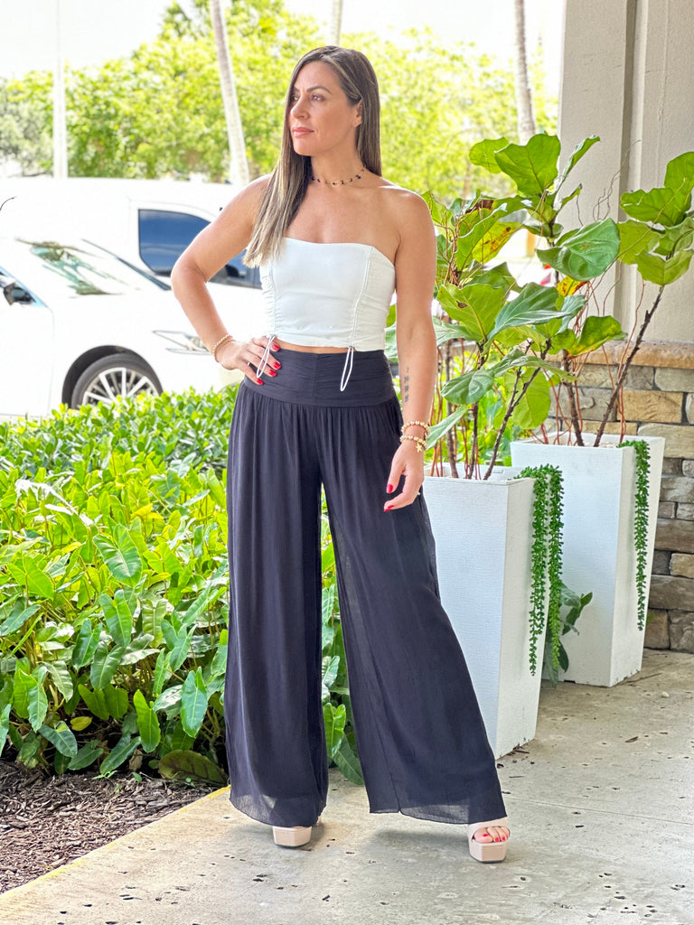 "Nova" High Waisted Shirred Wide Leg Flowy Pants