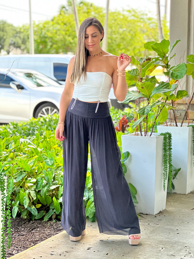 "Nova" High Waisted Shirred Wide Leg Flowy Pants