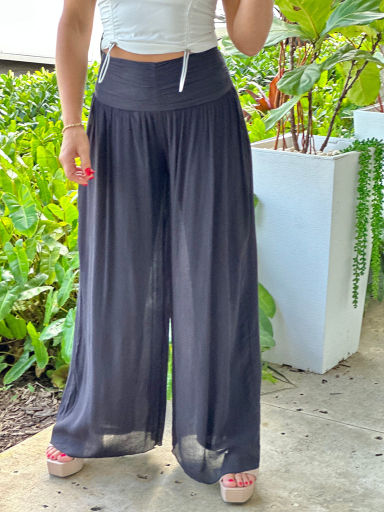 "Nova" High Waisted Shirred Wide Leg Flowy Pants