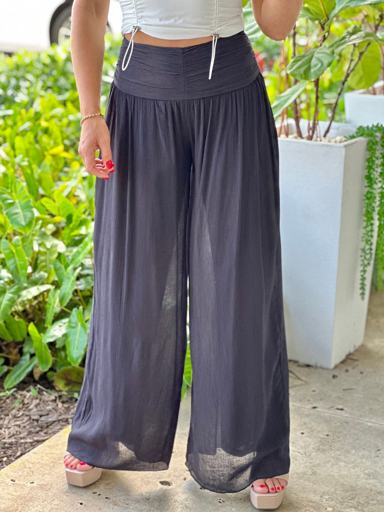 "Nova" High Waisted Shirred Wide Leg Flowy Pants