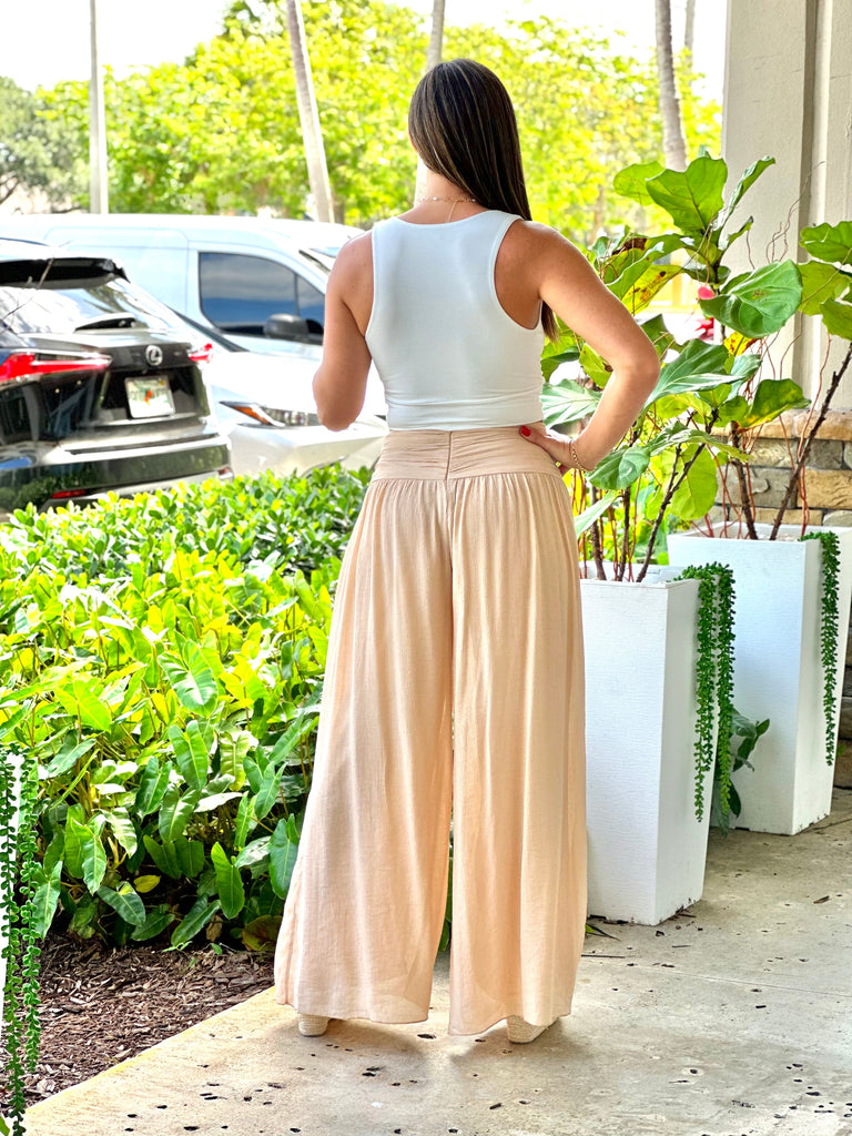 "Nova" High Waisted Shirred Wide Leg Flowy Pants