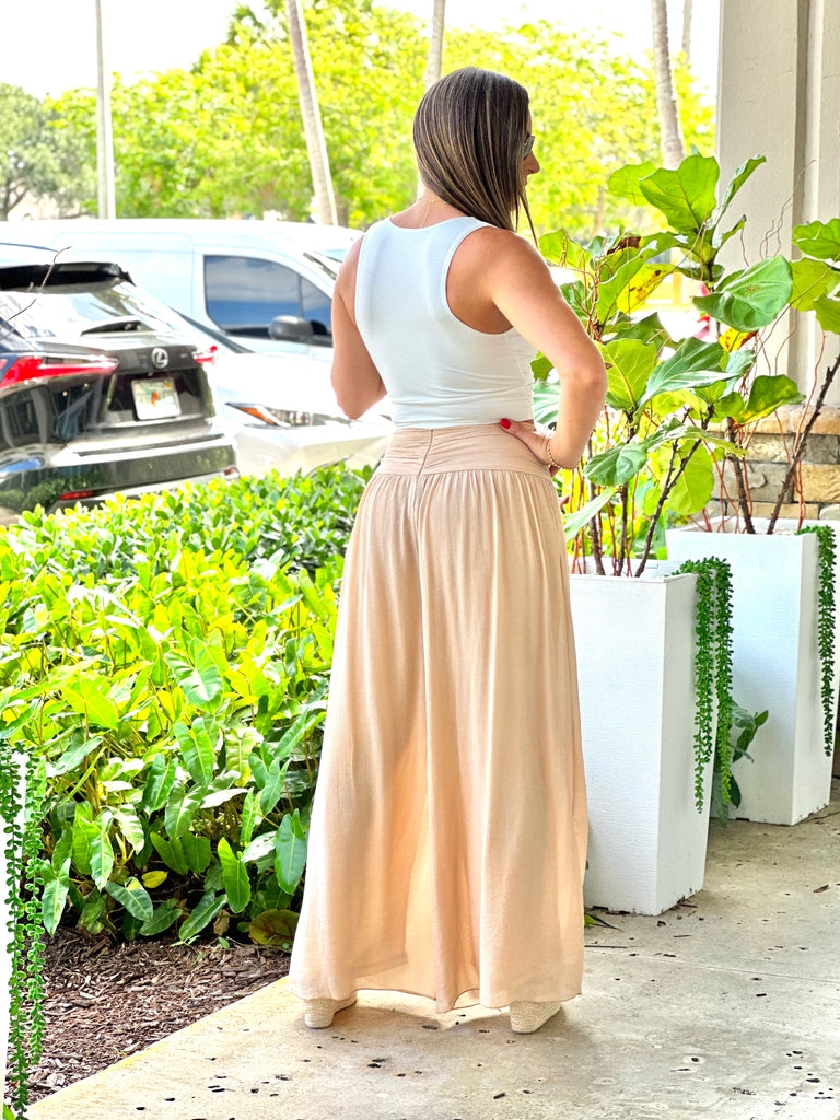 "Nova" High Waisted Shirred Wide Leg Flowy Pants