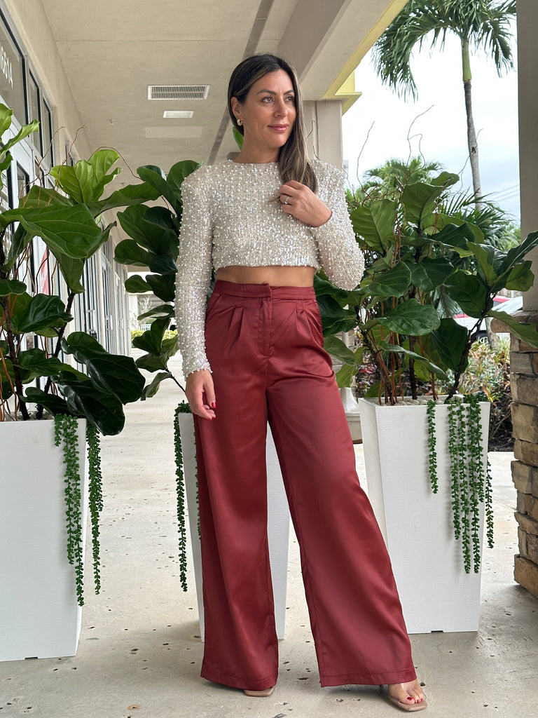 "Angie" Satin High Waisted Pants