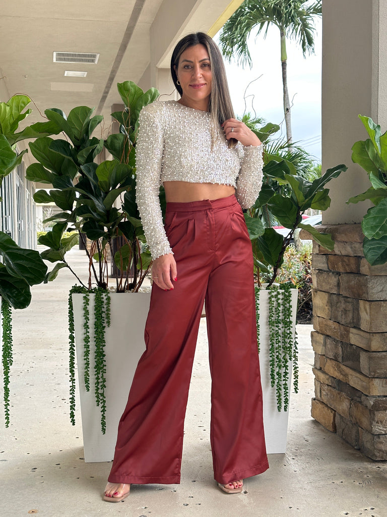 "Angie" Satin High Waisted Pants
