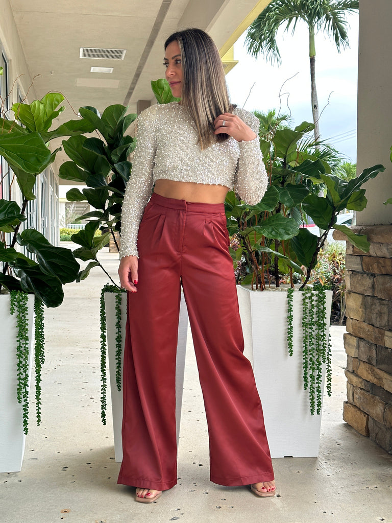 "Angie" Satin High Waisted Pants