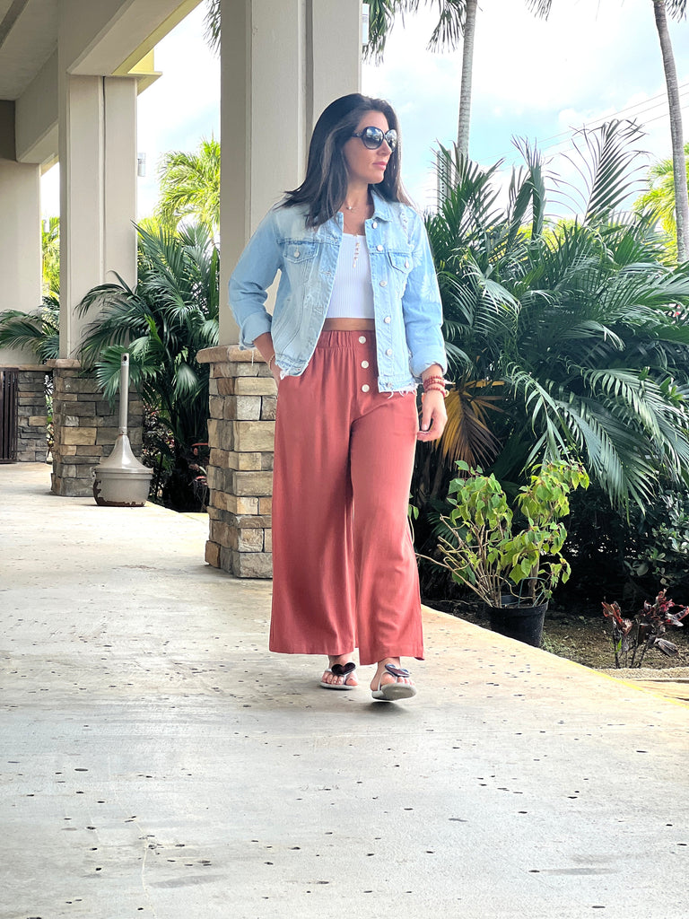 "Sara" Linen Elastic Waist Pants Pants