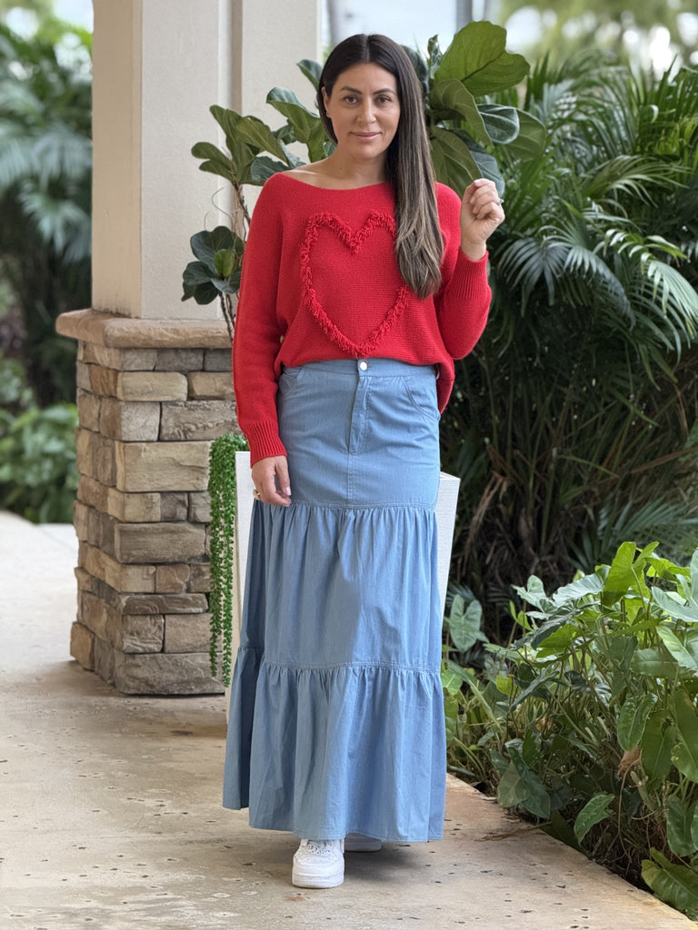 "Sussie"  High Waisted Denim Skirt