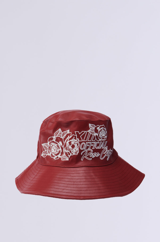ROSE CITY EMBROIDERED PU BUCKET HAT
