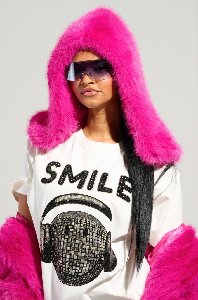 STAND ON IT FAUX FUR HOOD