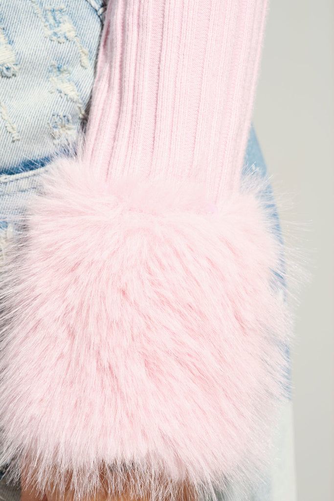 ANGEL EYES FUR TRIM CARDIGAN IN PINK