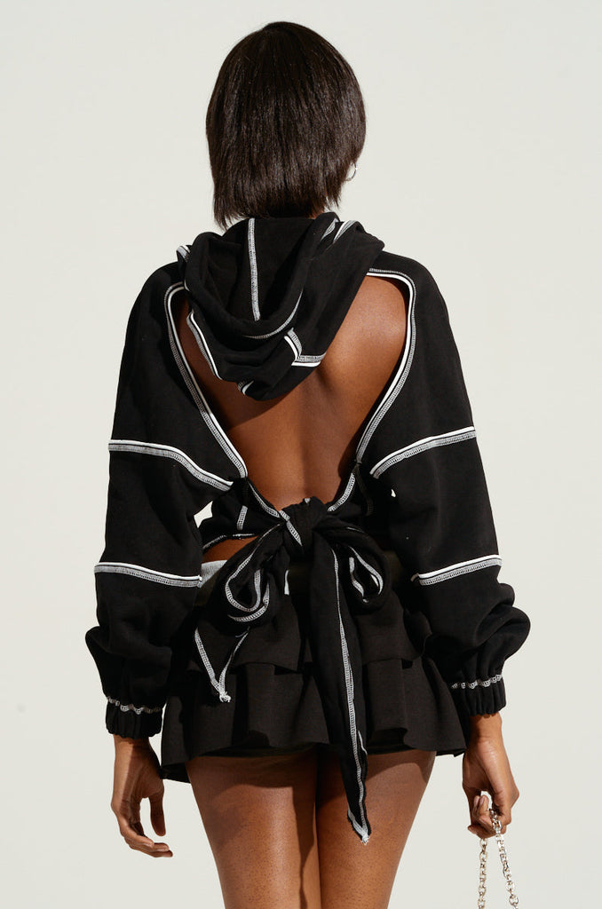 ON A LIGHT DAY CUT OUT TIE BACK SWEATSHIRT
