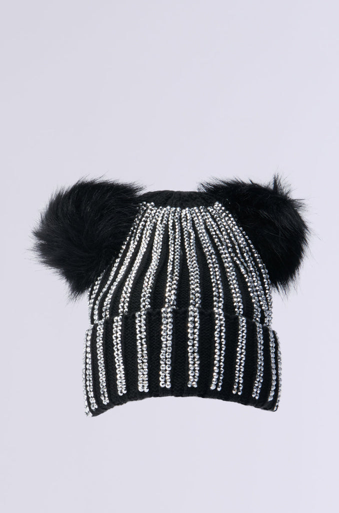 LEXII RHINESTONE KNIT MOUSE BEANIE IN BLACK