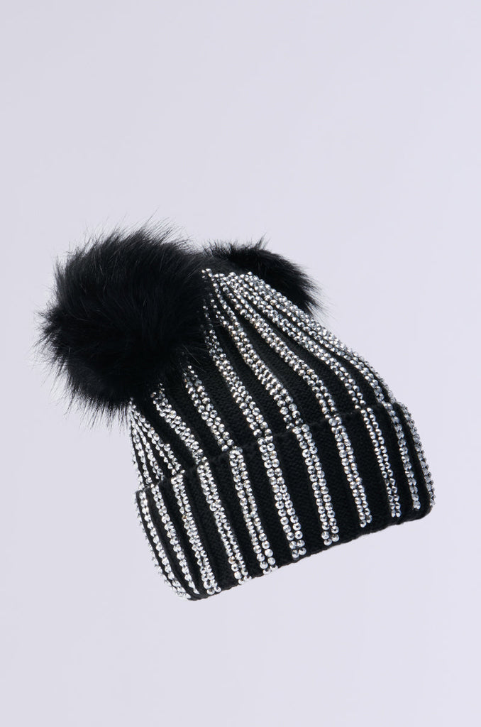 LEXII RHINESTONE KNIT MOUSE BEANIE IN BLACK