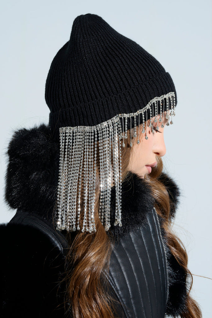 RIRI RHINESTONE FRINGE BEANIE