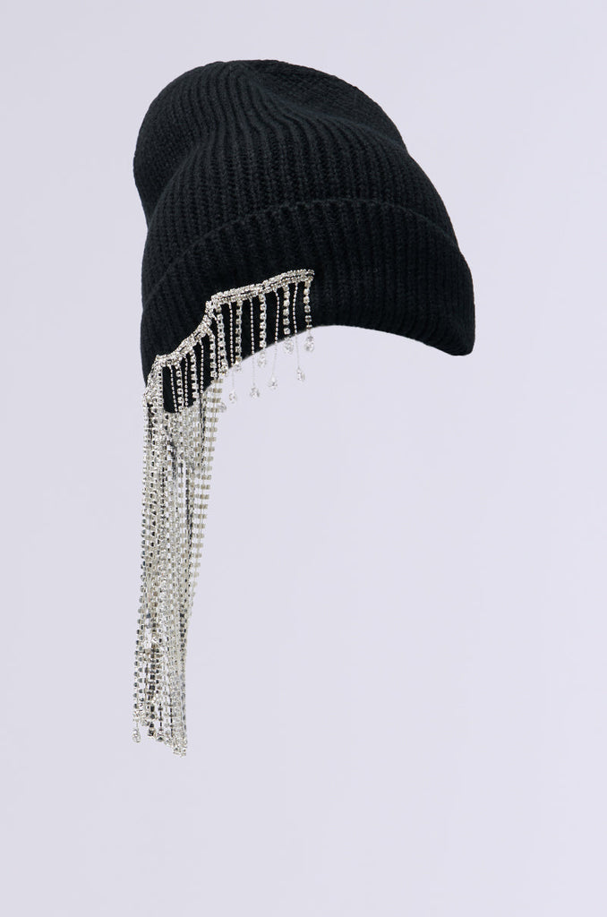 RIRI RHINESTONE FRINGE BEANIE