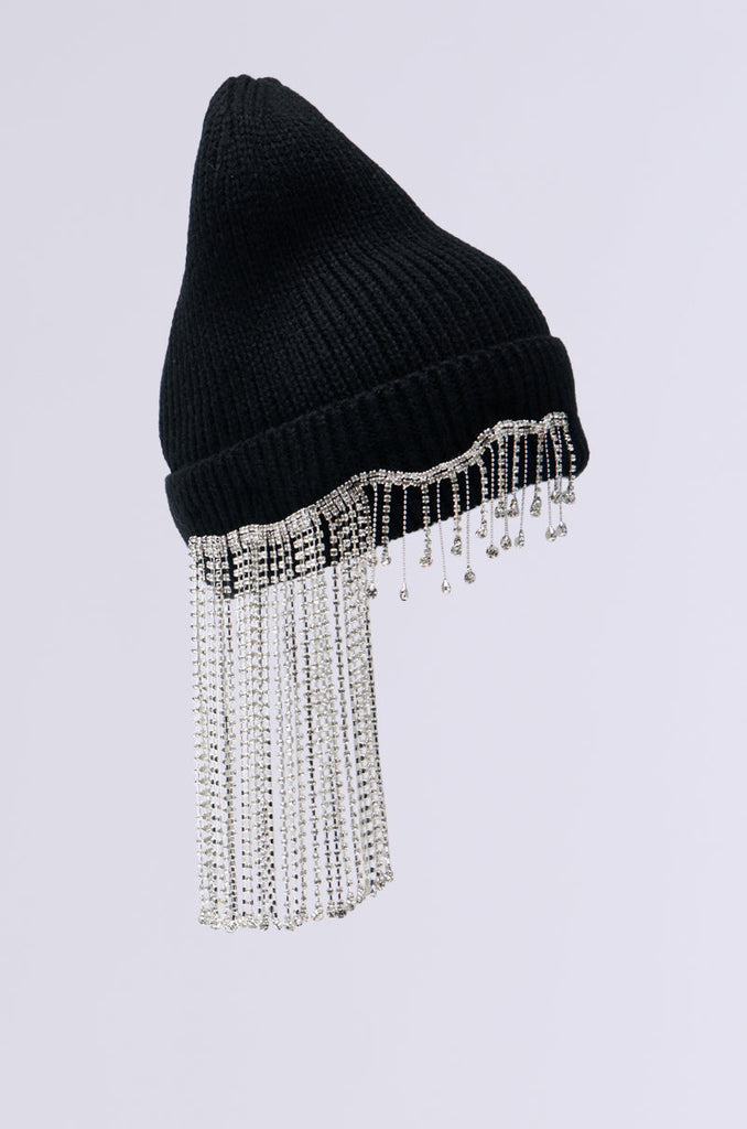 RIRI RHINESTONE FRINGE BEANIE