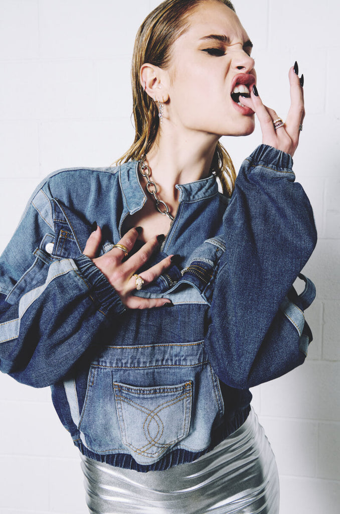 AUBREY DENIM PULL OVER SWEATSHIRT