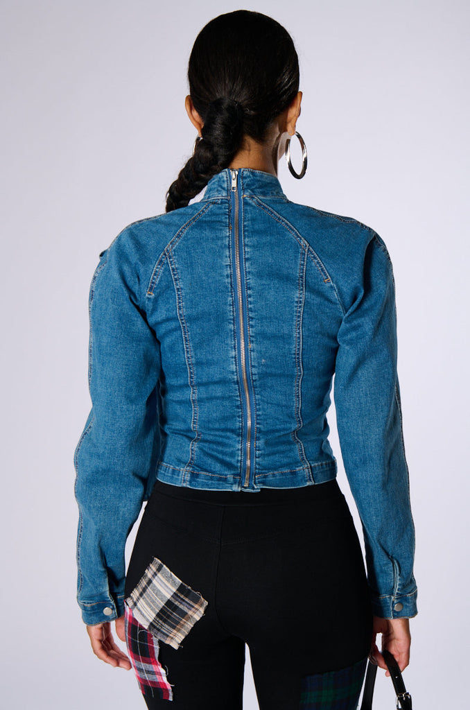 BELIEVE IN MY OWN BOW DETAIL MEDIUM BLUE DENIM TOP