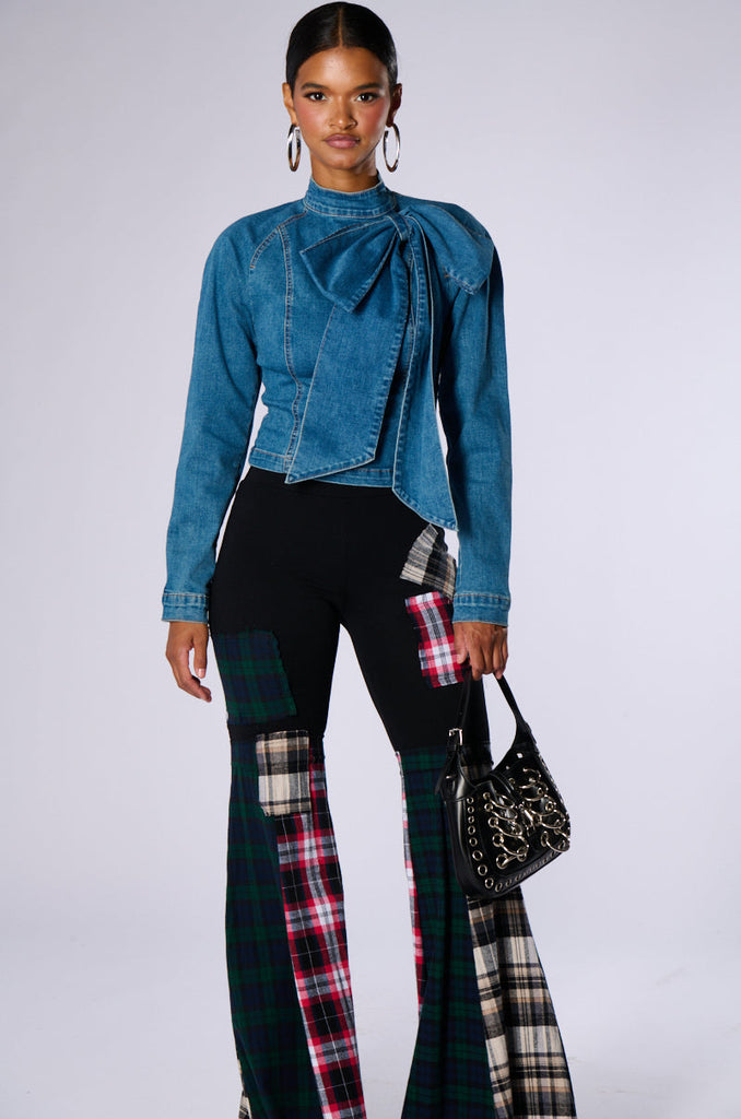 BELIEVE IN MY OWN BOW DETAIL MEDIUM BLUE DENIM TOP