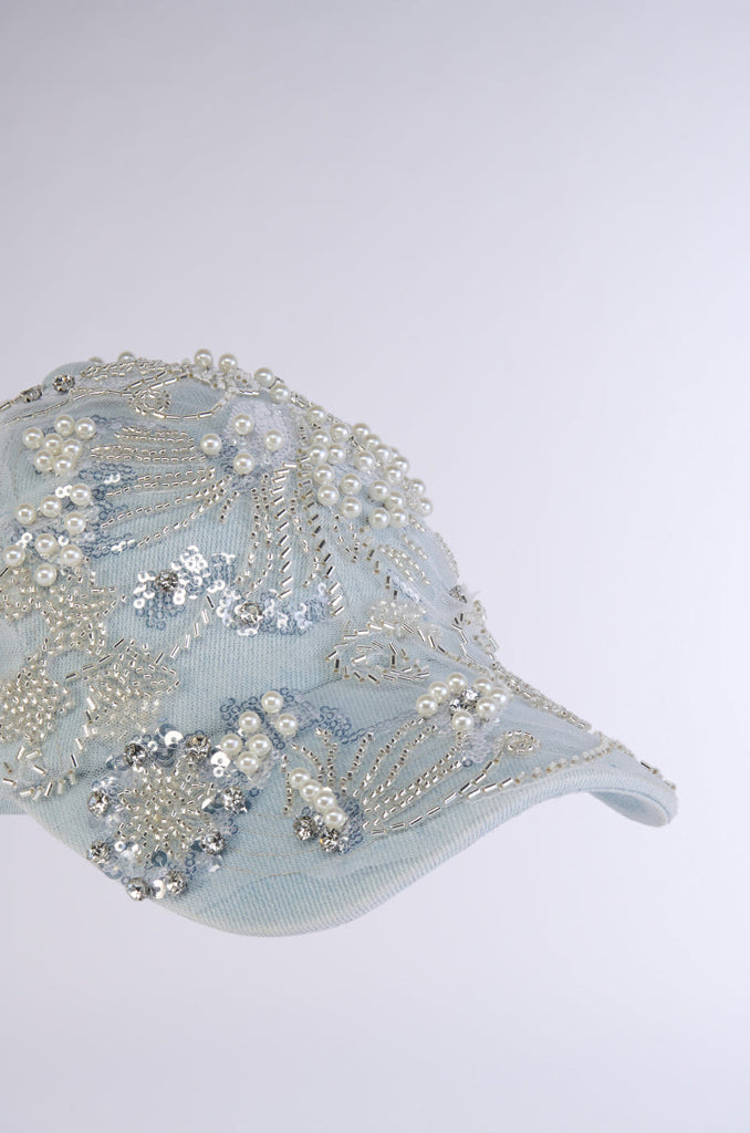 BLESSING IN DENIM EMBELLISHED BASEBALL HAT