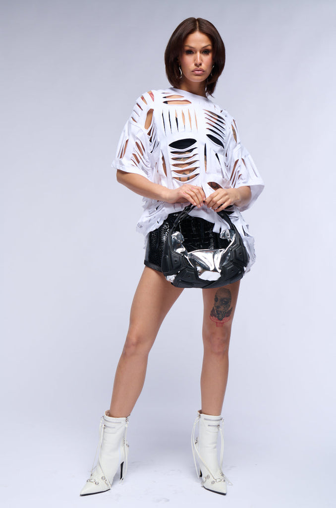 CUT HIM OFF SHORT SLEEVE DISTRESSED T SHIRT