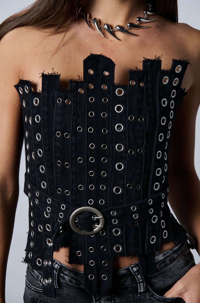 IVY PATCHWORK BELTED DENIM CORSET