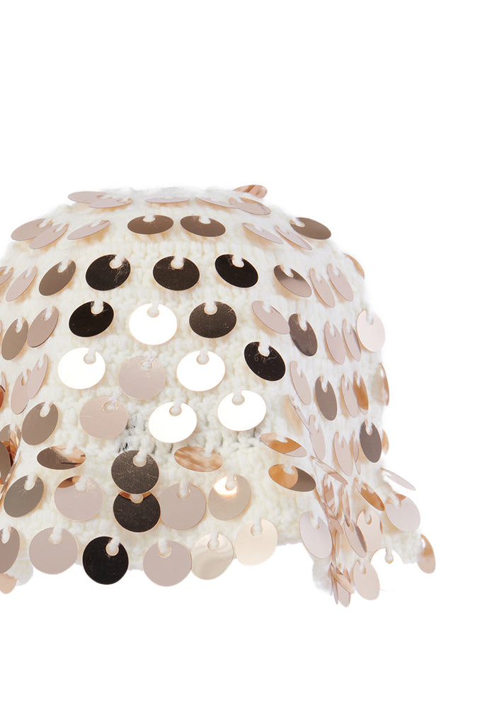 ON VACAY CROCHET SEQUIN HAT IN WHITE